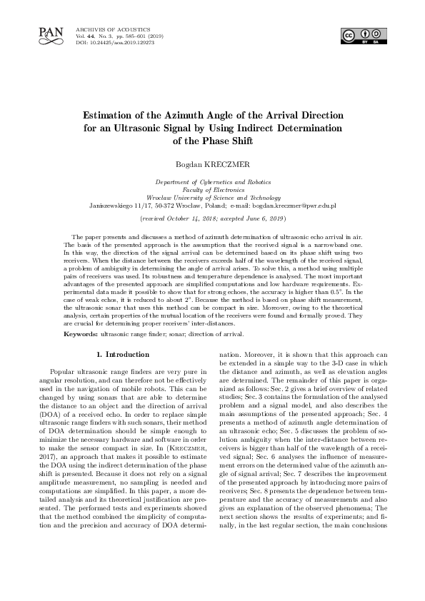 (PDF) Estimation of the Azimuth Angle of the Arrival Direction for an ...