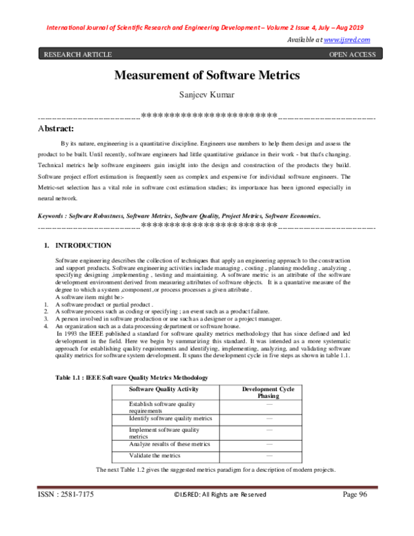 (PDF) Measurement of Software Metrics