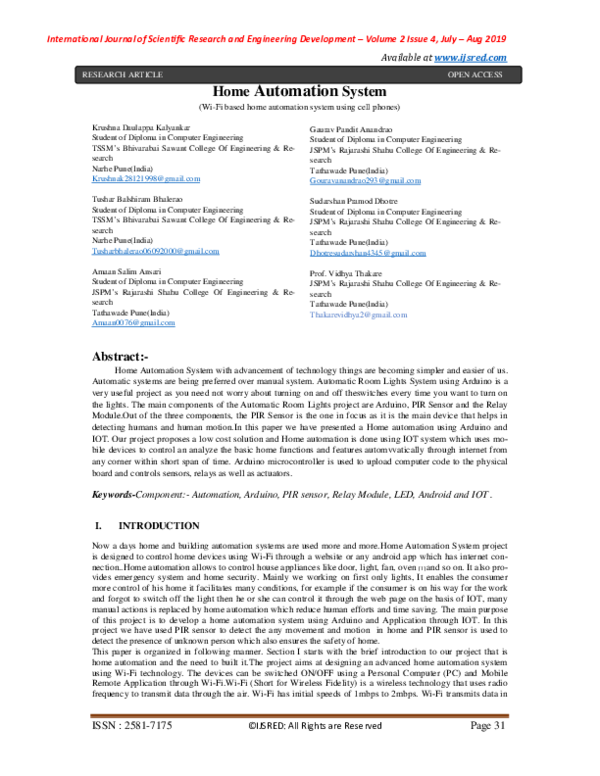 (PDF) Home Automation System (WiFi based home automation system using