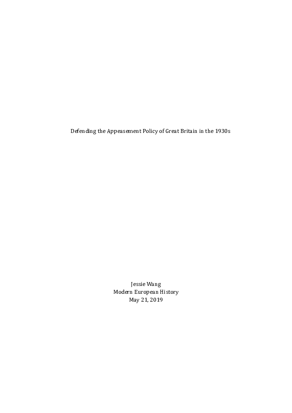 (DOC) Defending the Appeasement Policy of Great Britain in the 1930s