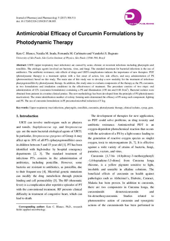 (PDF) Antimicrobial Efficacy of Curcumin Formulations by Photodynamic ...