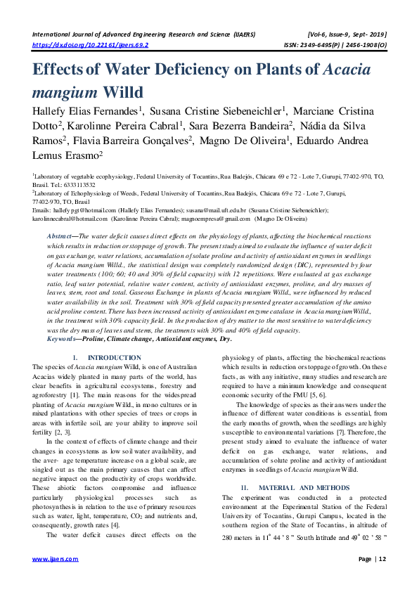 (PDF) Effects of Water Deficiency on Plants of Acacia mangium Willd