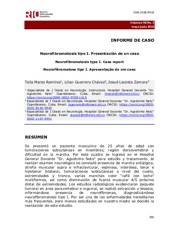 (PDF) Neurofibromatosis type I. Case report