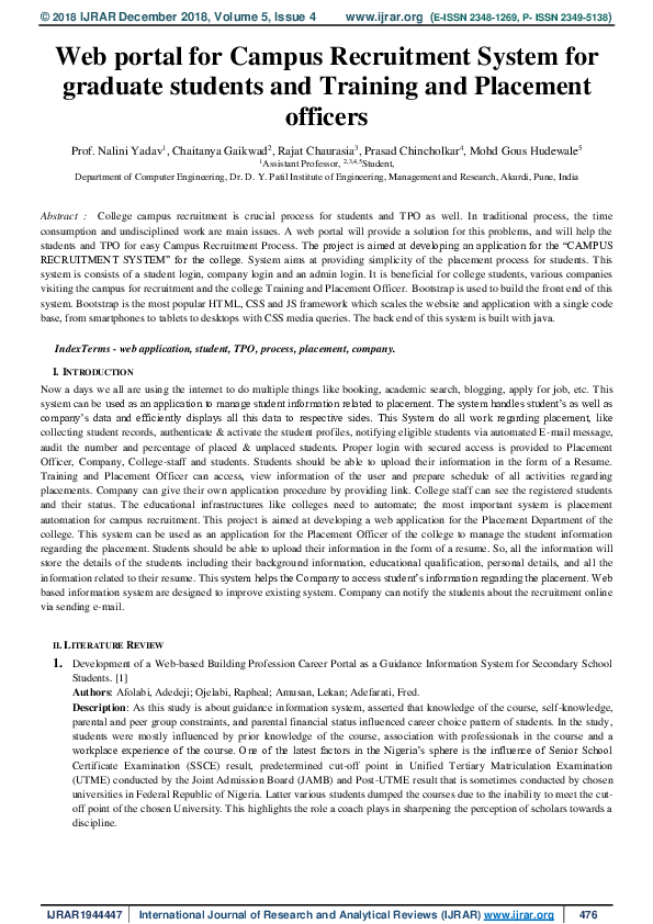PDF) Web portal for Campus Recruitment System for graduate 