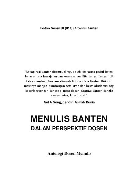 Pdf Ikatan Dosen Ri Idri Provinsi Banten Menulis Banten Dalam Perspektif Dosen Achmad Rozi Academia Edu