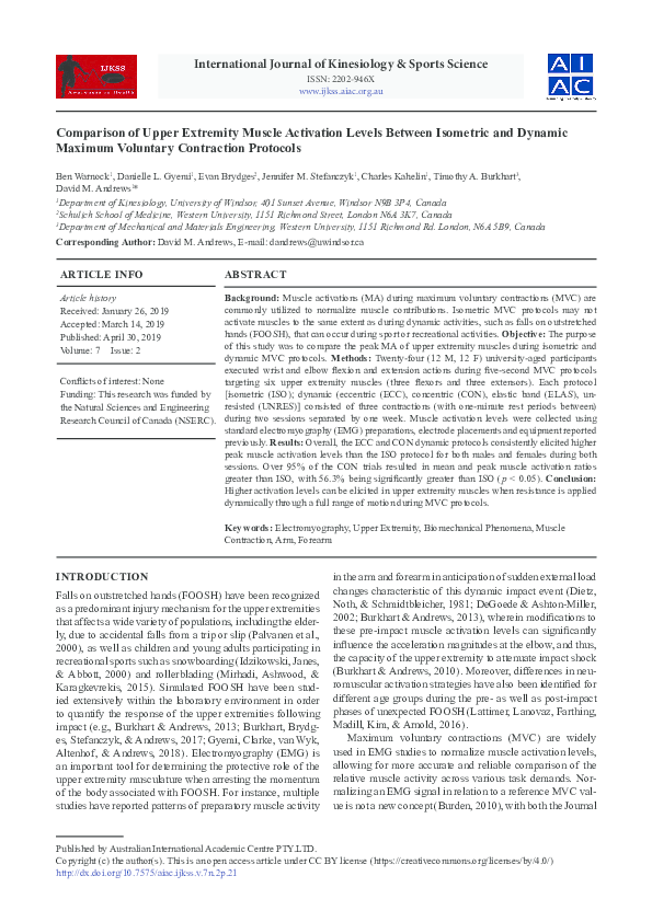 (PDF) Comparison of Upper Extremity Muscle Activation Levels Between Isometric and Dynamic