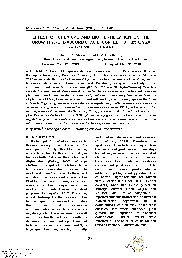 (PDF) Effect of chemical and bio fertilization on the growth an L ...