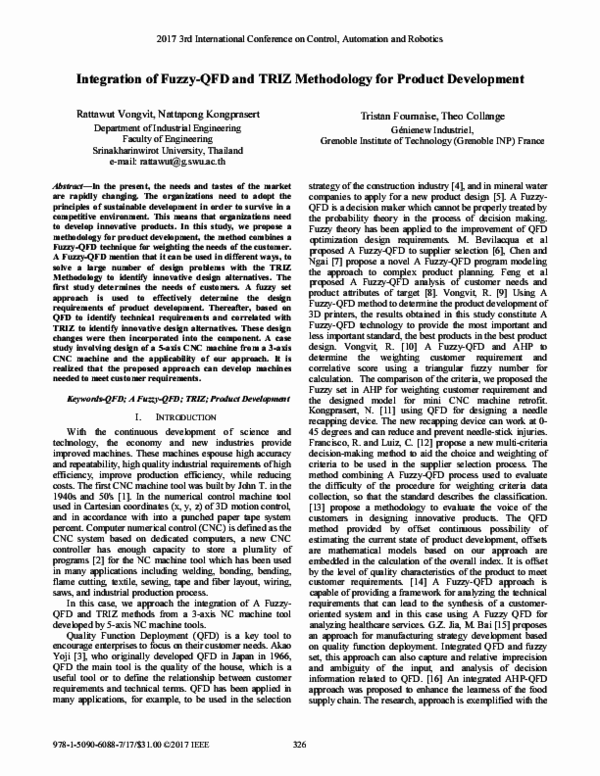 (PDF) Integration of Fuzzy-QFD and TRIZ Methodology for Product Development