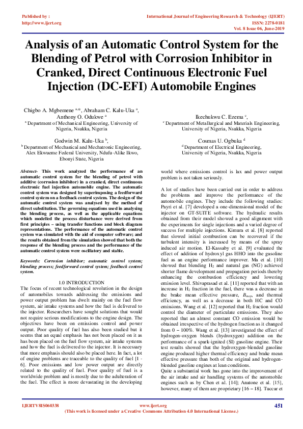 (PDF) Analysis of an Automatic Control System for the Blending of ...