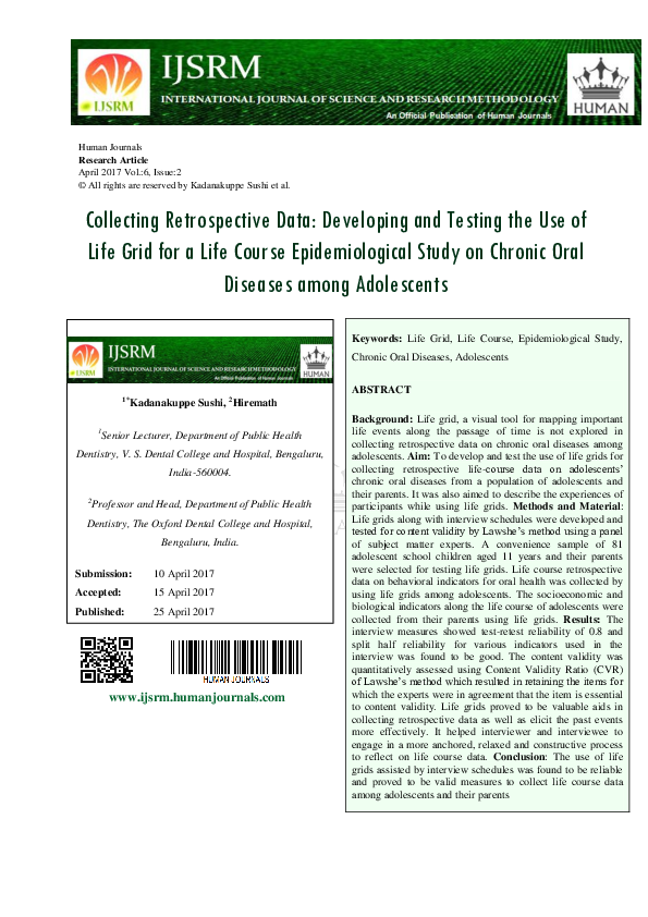 (PDF) Collecting Retrospective Data: Developing and Testing the Use of ...