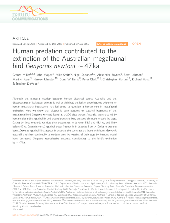 (PDF) ARTICLE Human predation contributed to the extinction of the ...