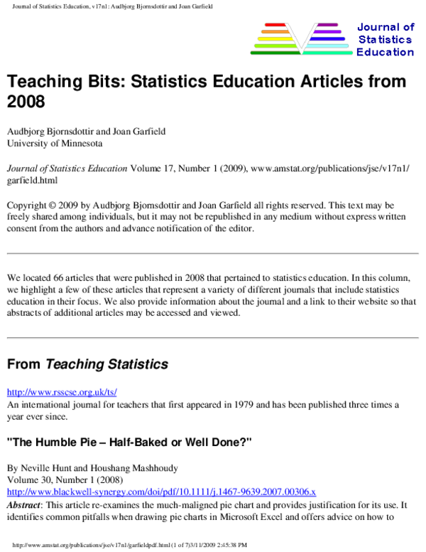 (PDF) Journal of Statistics Education, v17n1 Teaching Bits Statistics