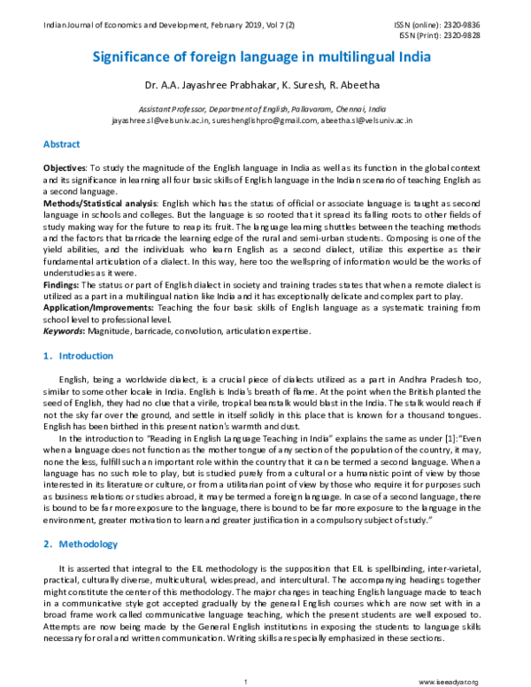 (PDF) Significance of foreign language in multilingual India IJED isee Academia.edu