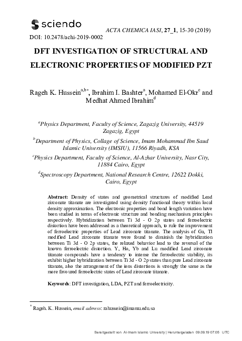 (PDF) DFT INVESTIGATION OF STRUCTURAL AND ELECTRONIC PROPERTIES OF ...