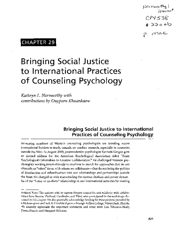 (PDF) Bringing Social Justice to International Practices of Counseling ...
