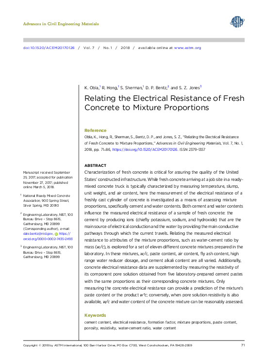(PDF) Relating the Electrical Resistance of Fresh Concrete to Mixture ...