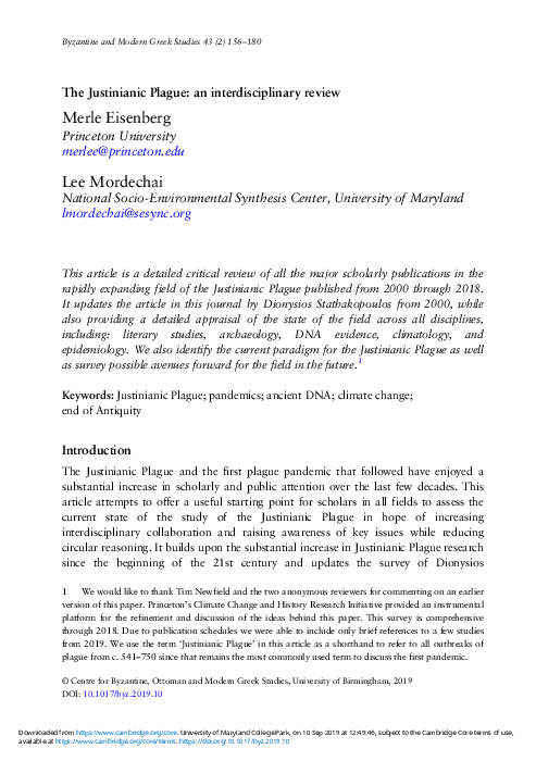 The Justinianic Plague: an interdisciplinary review