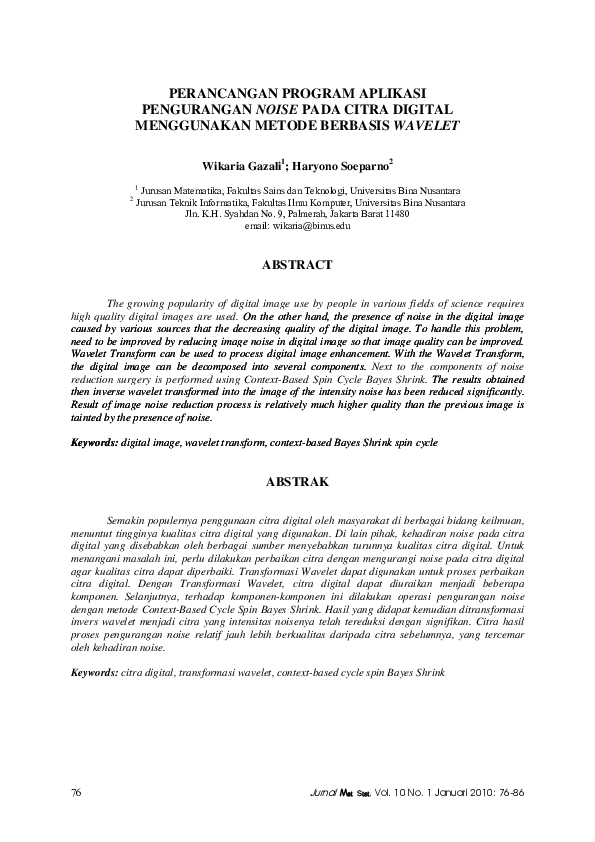 Pdf Perancangan Program Aplikasi Pengurangan Noise Pada Citra Digital
