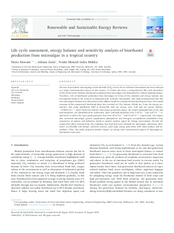 (PDF) Life cycle assessment, energy balance and sensitivity analysis of ...