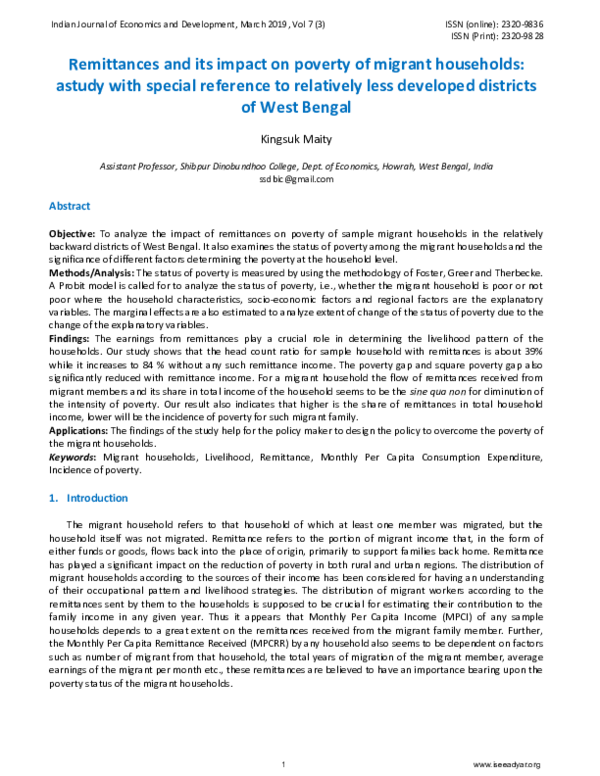 (PDF) Remittances and its impact on poverty of migrant households ...