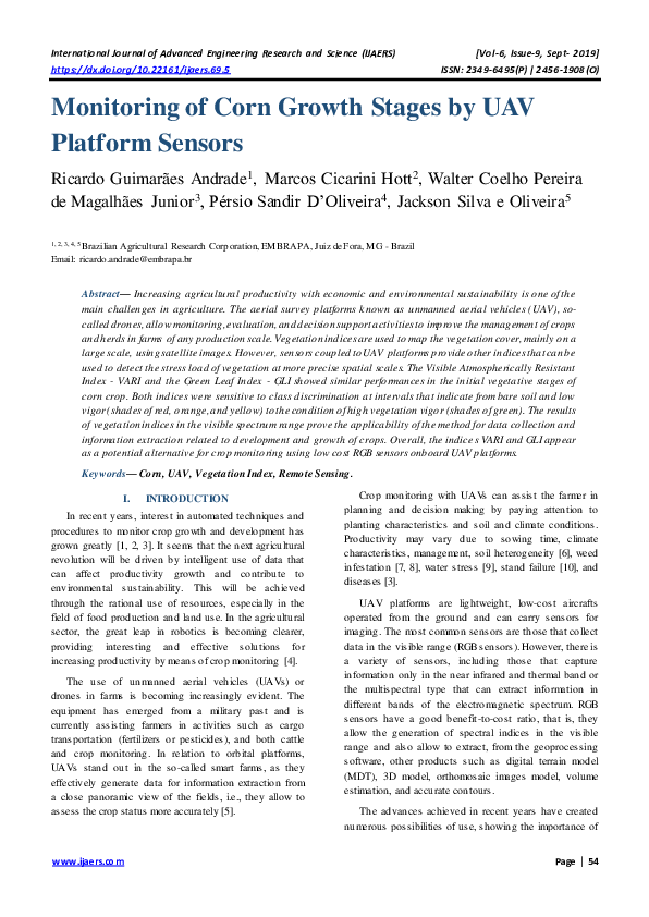 (PDF) Monitoring of Corn Growth Stages by UAV Platform Sensors IJAERS