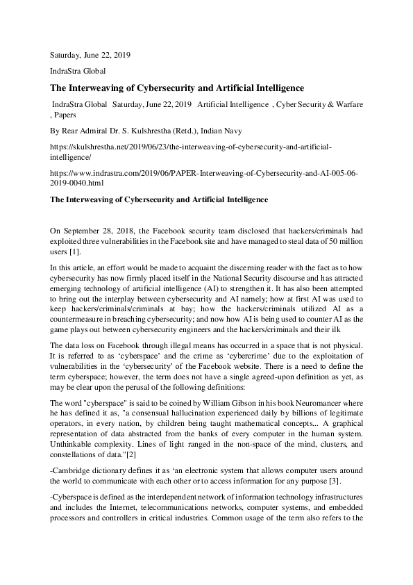 (DOC) The Interweaving of Cybersecurity and Artificial Intelligence The ...