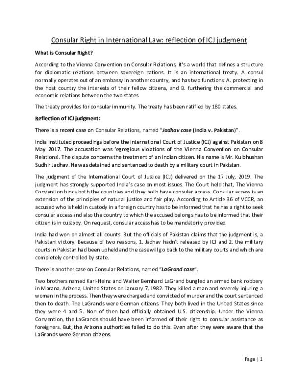 (DOC) Consular Right in International Law: reflection of ICJ judgment