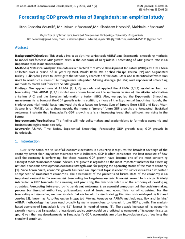 (PDF) Forecasting GDP growth rates of Bangladesh: an empirical study