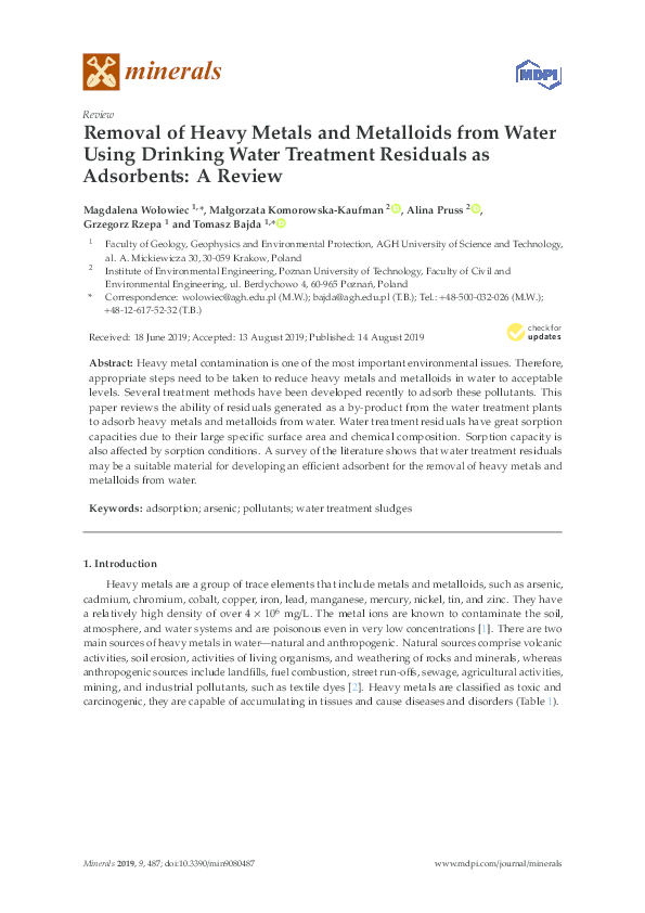 (PDF) Removal of Heavy Metals and Metalloids from Water Using Drinking ...