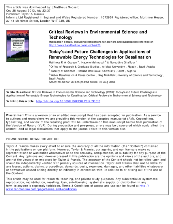 (PDF) Today's and Future Challenges in Applications of Renewable Energy ...
