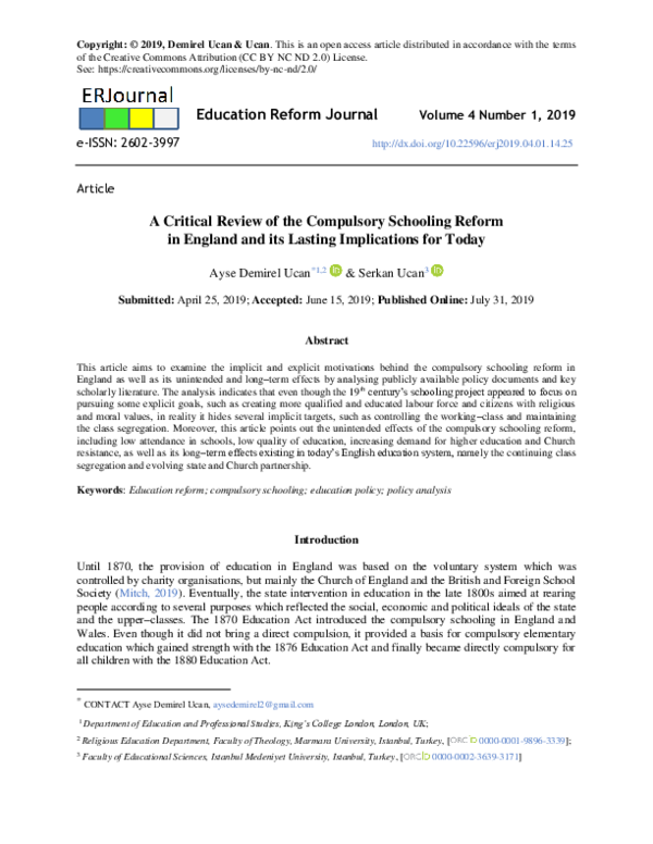 (PDF) A Critical Review of the Compulsory Schooling Reform in England ...