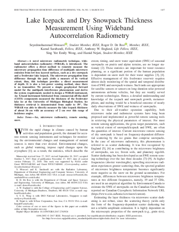 (PDF) Lake Icepack and Dry Snowpack Thickness Measurement Using ...