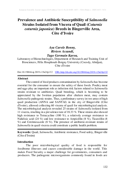 (PDF) Prevalence and Antibiotic Susceptibility of Salmonella Strains ...