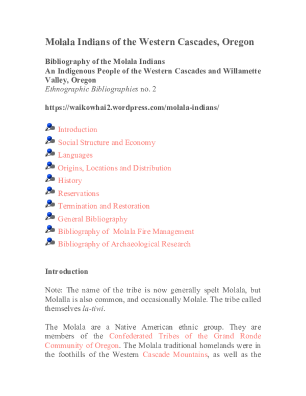 (PDF) Molala Indians of the Western Cascades and Willamette Valley, Oregon