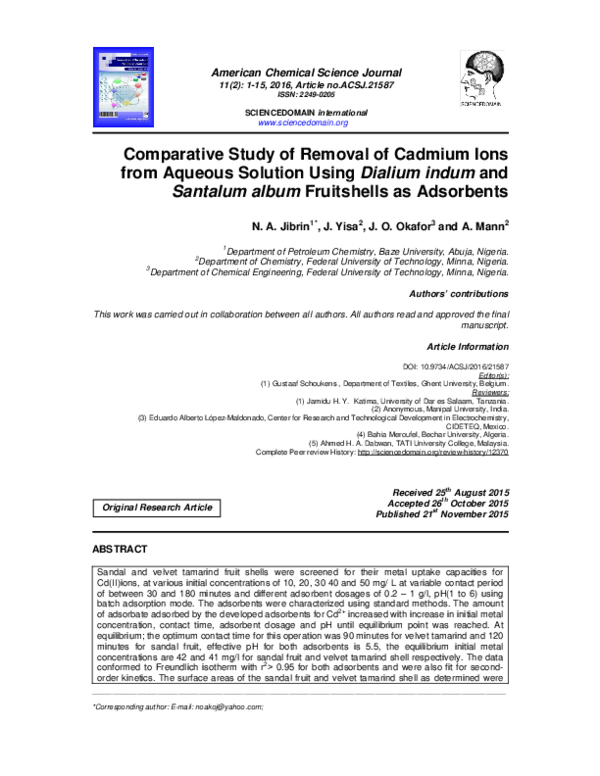 (PDF) Comparative Study of Removal of Cadmium Ions from Aqueous ...