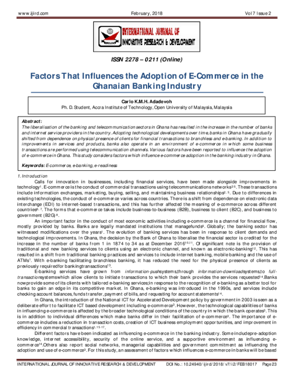 Pdf Factors That Influences The Adoption Of E Commerce In The
