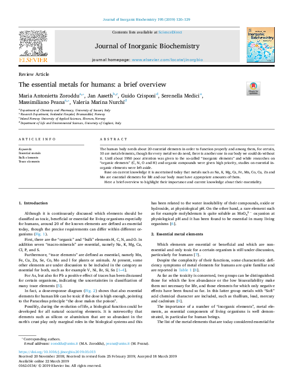 (PDF) The essential metals for humans: a brief overview