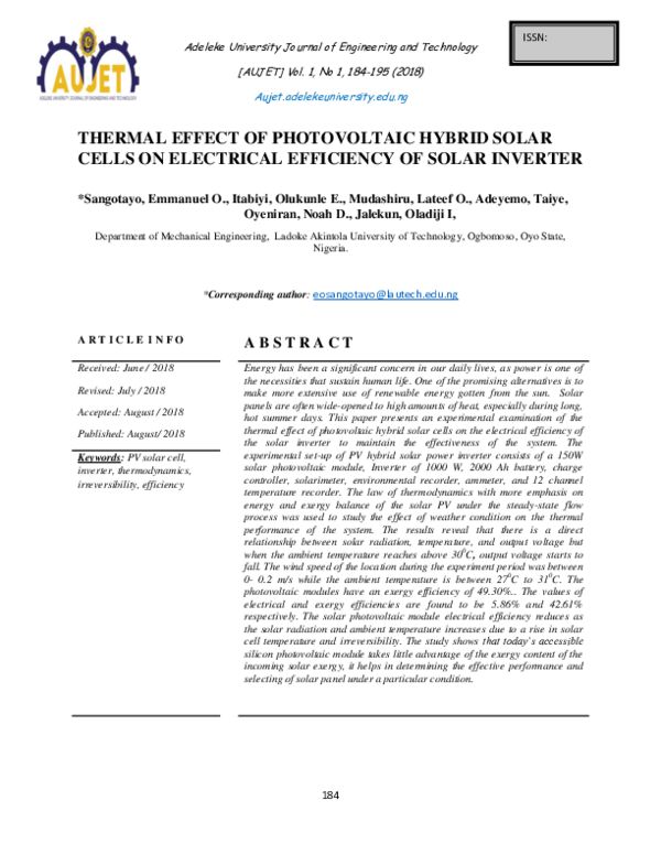 (PDF) THERMAL EFFECT OF PHOTOVOLTAIC HYBRID SOLAR CELLS ON ELECTRICAL ...