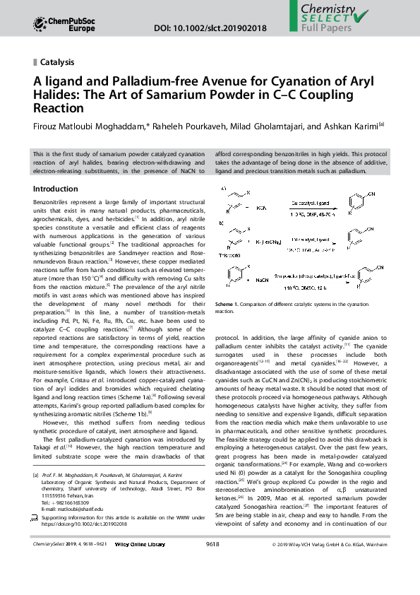 (PDF) A ligand and Palladium-free Avenue for Cyanation of Aryl Halides ...