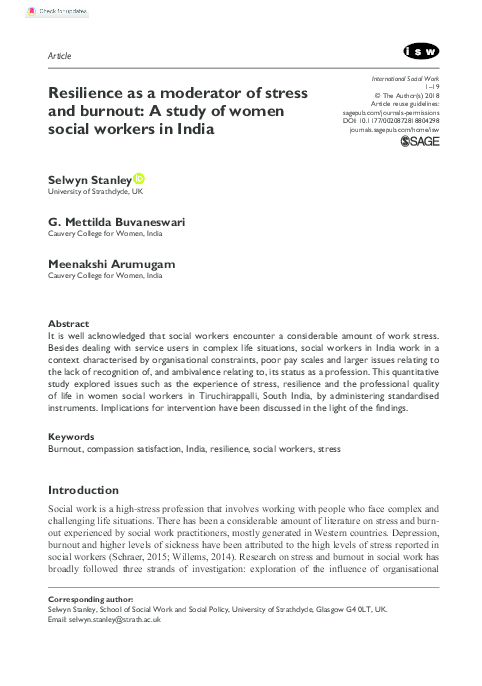 (PDF) Resilience as a moderator of stress and burnout: A study of women ...