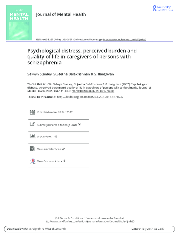 (PDF) Psychological distress, perceived burden and quality of life in ...