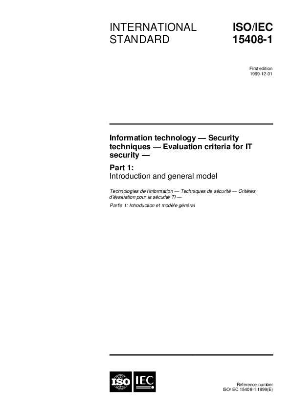 (PDF) Information technology Security techniques Evaluation criteria for IT security Part 1