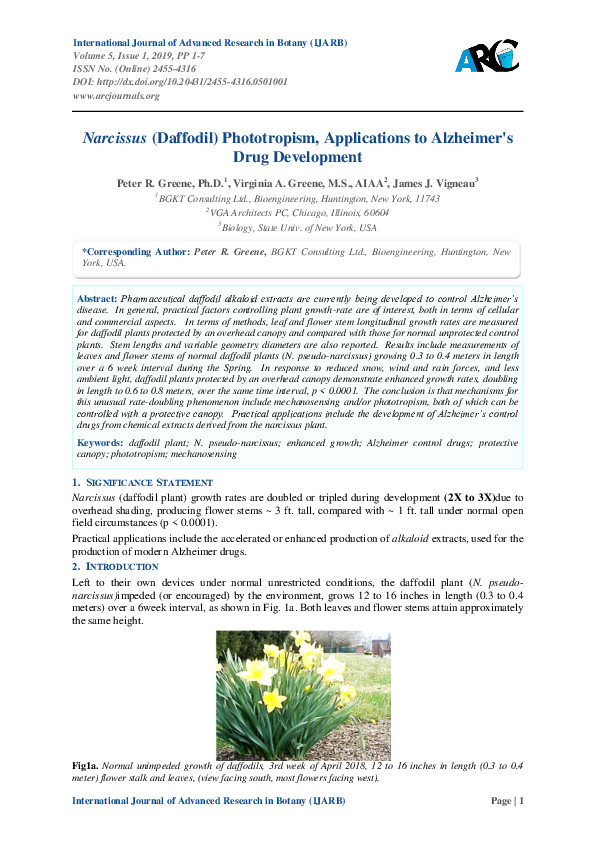 (PDF) 2019 IJARB "Daffodil Growth, Alzheimer's Drug Development