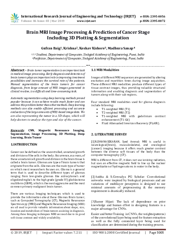 (PDF) IRJET- Brain MRI Image Processing & Prediction of Cancer Stage ...