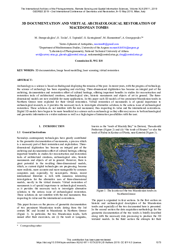 (PDF) 3D DOCUMENTATION AND VIRTUAL ARCHAEOLOGICAL RESTORATION OF ...