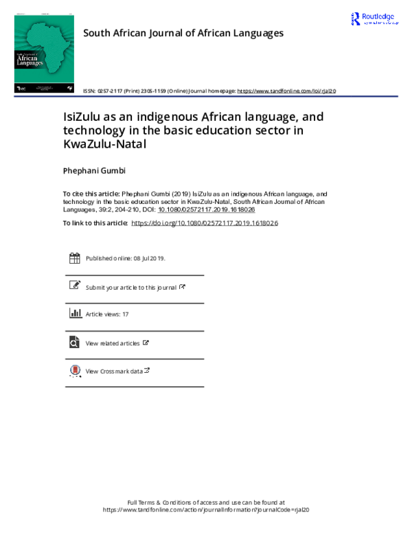 (PDF) South African Journal of African Languages IsiZulu as an ...