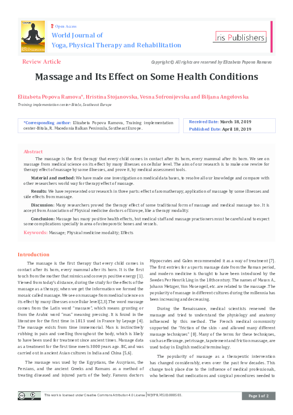 (PDF) Massage and Its Effect on Some Health Conditions