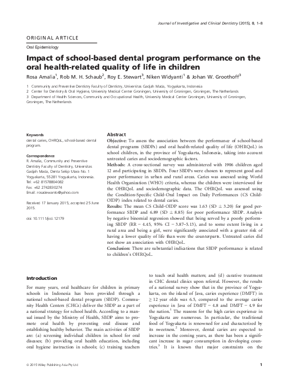(PDF) Impact of school-based dental program performance on the oral ...