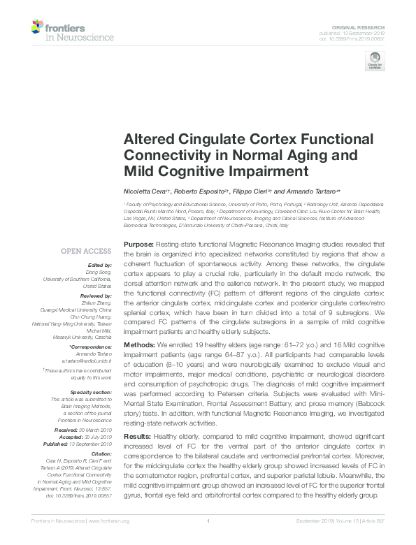 (PDF) Altered Cingulate Cortex Functional Connectivity in Normal Aging ...