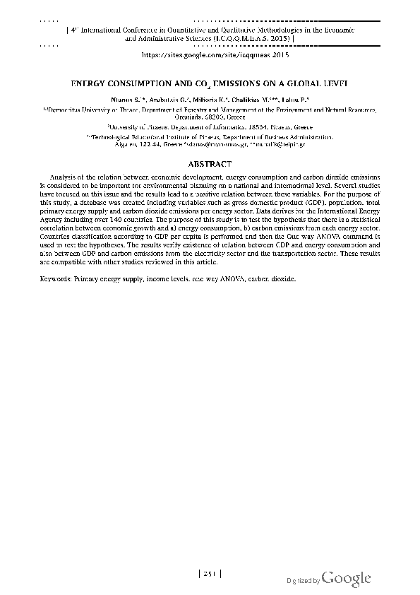 (PDF) Energy Consumption and CO2 Emissions on a global level